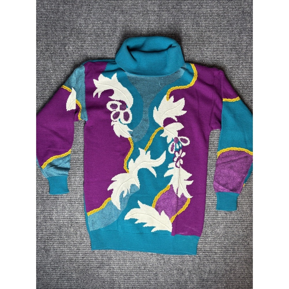 Vintage 80's Women's Tunic Sweater Abstract Exotic Turquoise Pyke Limited Large